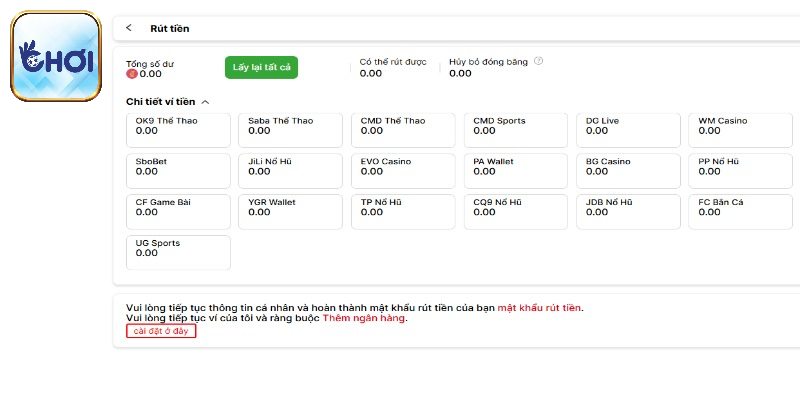 Truy cập tài khoản cá cược để rút tiền về